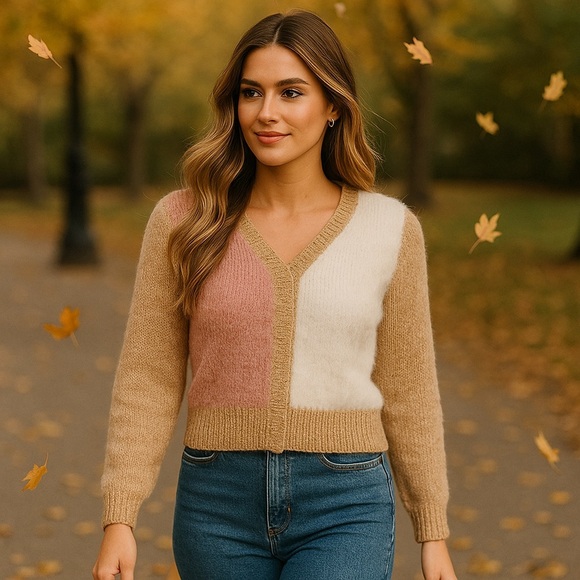 Vintage Deadstock Handmade Neapolitan Colour-block Angora Blend Sweater S/M - Picture 1 of 9